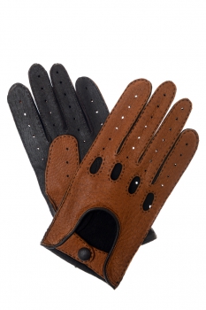 Herren Autohandschuhe aus Peccary Leder tan/dunkelbraun