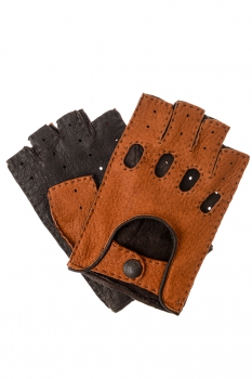 Herren Autohandschuhe Halbfinger aus aus Peccary Leder braun/tan