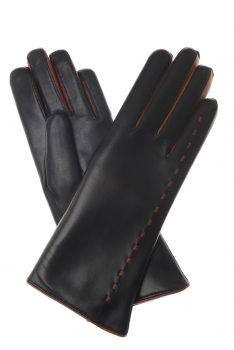 Damen Lederhandschuhe schwarz/cognac