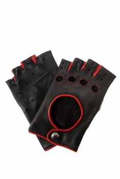 Damen Autohandschuhe Halbfinger schwarz/rot